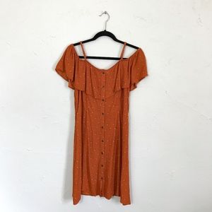 Mossimo Rust Orange Button Cold Shoulder Dress XL